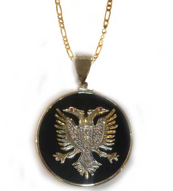 Big Round Black Onyx Pendant Albanian Eagle
