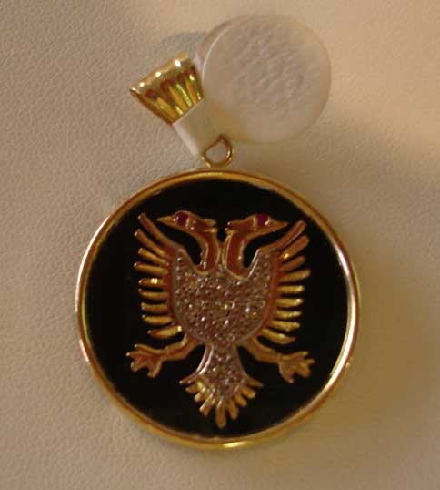 Round Black Onyx Albanian Eagle Pendant